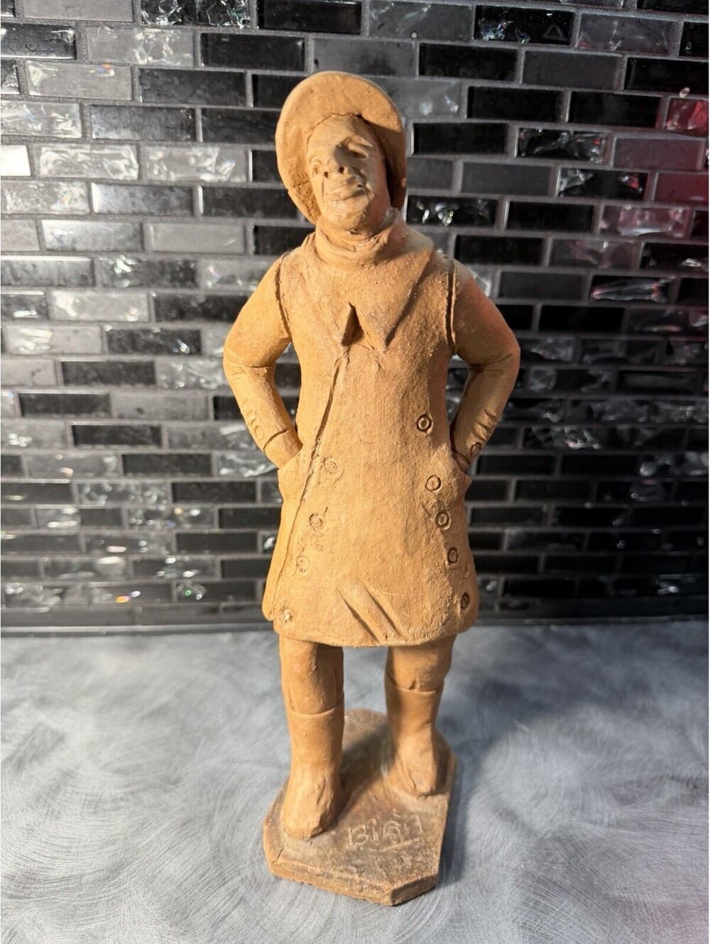 Vintage BIBA Signed Terracotta Clay Seaman Sailor Sculpture Folk Art 12”